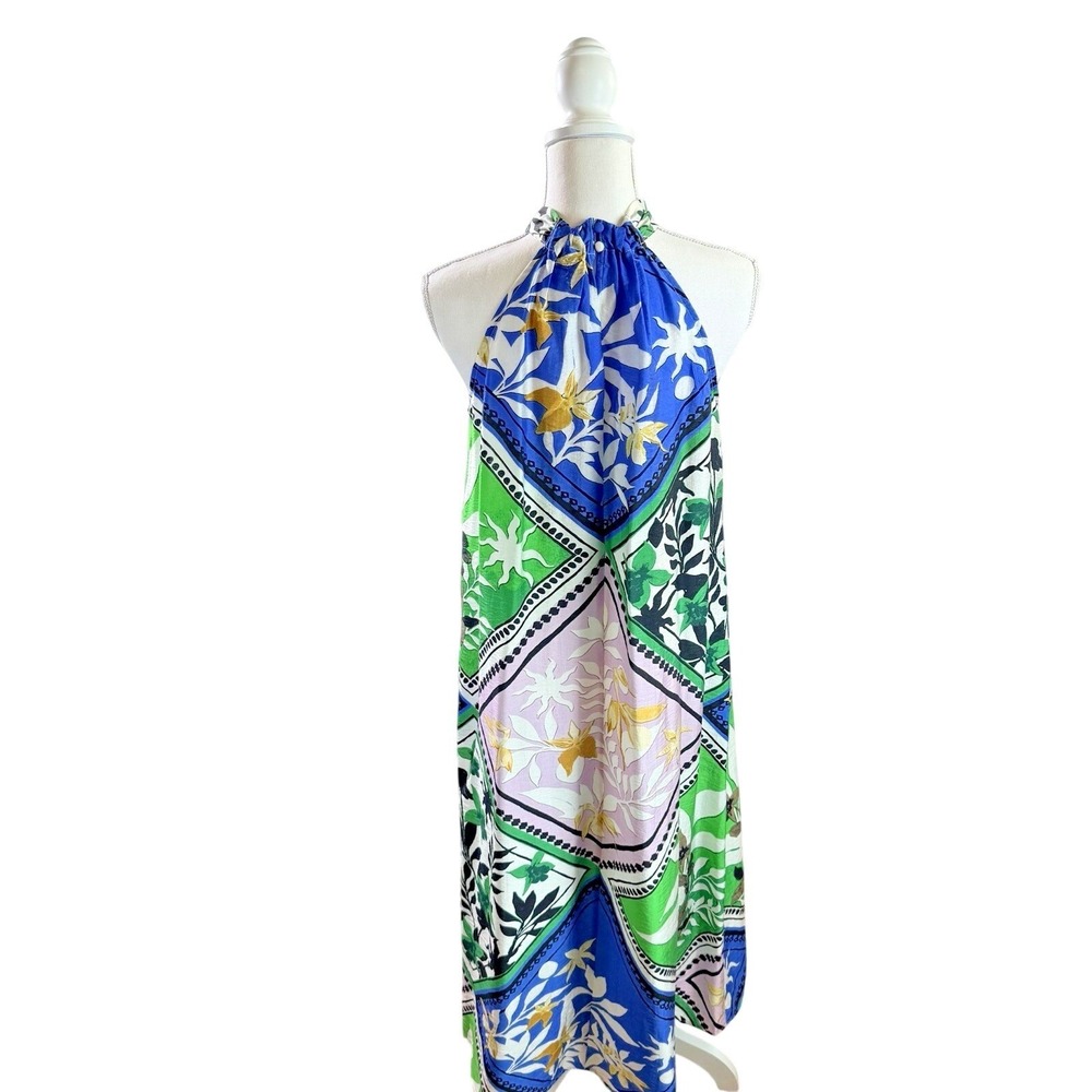 INC Women's Halter Blue Green & Lavender Floral Print Midi Scarf Dress Sz M NWT - Picture 3 of 12